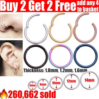 Buy Surgical Steel Nose Ring Septum Clicker Hinge Segment Ear Helix Tragus Ring Hoop • 1.89£