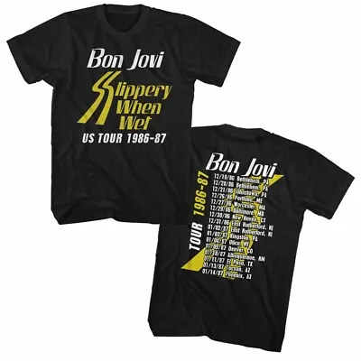 Buy Bon Jovi Slippery When Wet 86-87 Tour Dates 2 Sided Adult T Shirt Music Merch • 44.68£