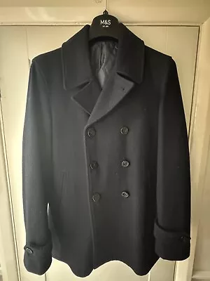 Buy M&S Men's Double Breasted Navy Peacoat Large  • 20£