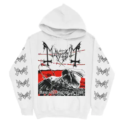 Buy MAYHEM Grand Declaration Of War Black Metal White Hoodie Logo Sleeves Emperor • 32.12£
