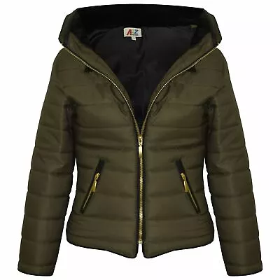 Buy Girls Jacket Kids Padded Olive Puffer Bubble Fur Collar Quilted Warm Thick Coats • 19.99£