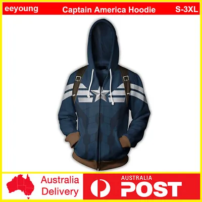 Buy Avengers Endgame Captain America Cosplay Hoodie Pullover Zipper Sweatshirt Tops • 21.29£