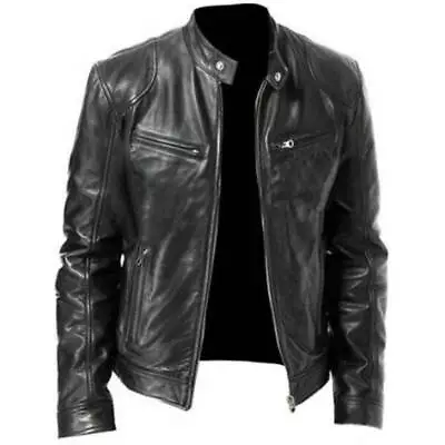 Buy Mens Genuine Leather Jacket Biker Black Vintage Retro Cafe Racer Brand New , • 39.99£