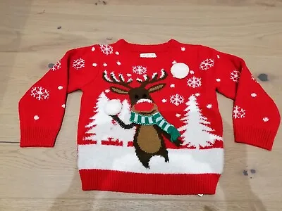 Buy F&F Xmas Christmas Red Interactive Reindeer Knitwear Girls Boys Jumper 3-4 Years • 6.99£