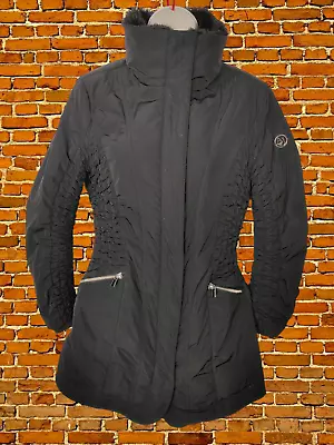 Buy Womens Armani Jeans Coat Size Uk 12 M Black Ruched Side & Sleeve Zip Up Jacket • 34.99£