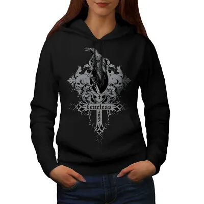 Buy Wellcoda Fearless Death Crow Womens Hoodie, Grave Casual Hooded Sweatshirt • 31.99£
