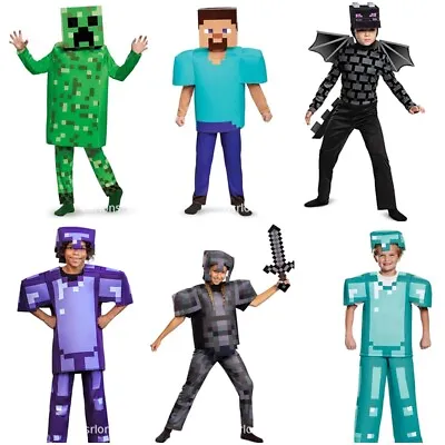 Buy Minecraft Creeper Steve Alex Armour Top Pants Mask Costume Outfit Fancy Dress Up • 17.99£