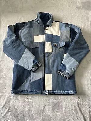 Buy Carhartt Jacket Reworked Patchwork Zip Up Unique Utility Denim Blue Size L XL • 90£