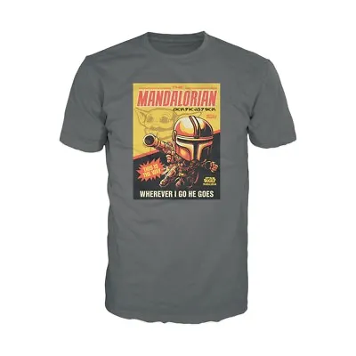 Buy Star Wars Funko Pop Tee! T-Shirt The Mandalorian Mando Trading Card XXL Grey • 14.95£