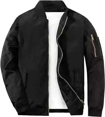 Buy Men's Lightweight Bomber Jacket Fall Baseball Casual Full Zip Windbreaker Coats • 9.88£