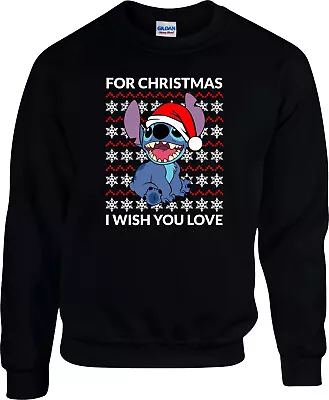 Buy Disney Stitch Christmas Jumper, I Wish You Love Sweatshirt, Unisex Jumper • 19.99£