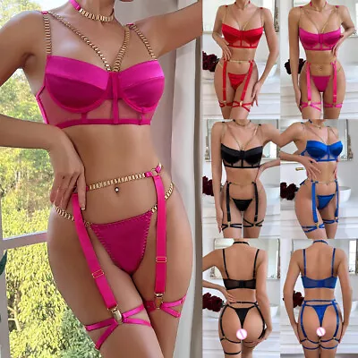 Buy Women's Sexy Metal Clothing Thick Chain Heavy Lingerie Babydoll Sets Underwear • 17.15£