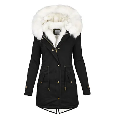 Buy Womens Warm Long Coat Fur Fleece Hooded Jacket Winter Parka Coats Plus Size • 31.55£