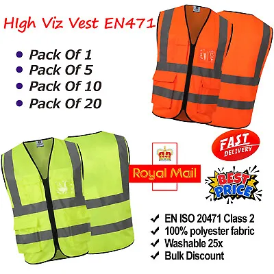 Buy HI Viz Vest High Visibility Safety Vests Jacket Coat Orange And Yellow Zipped UK • 36.49£