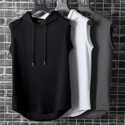 Buy Men Gym Sleeveless Hoodie Fitness Sports Muscle Hooded Vest T-Shirt Tank Tops UK • 4.65£