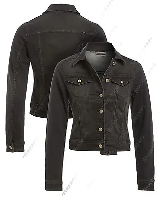 Buy NEW DENIM JACKET Women Jeans Waist Stretch Jackets LADIES Black Size 8 10 12 14 • 21.95£