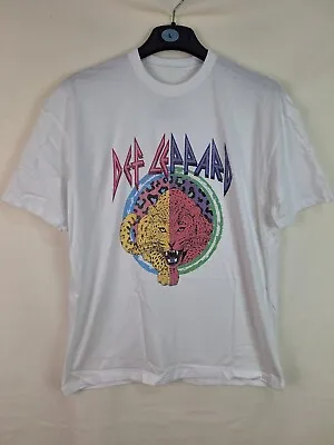 Buy Def Leppard White T Shirt Rock Band Mens XS Crew Neck Outdoors Unisex Oversized • 12.99£