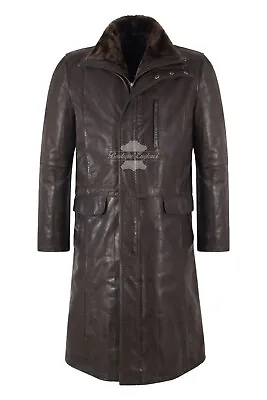 Buy Men's Long Knee Length Brown Leather Crombie Style Jacket Overcoat Daryl Dixon • 179.61£