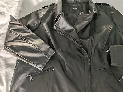Buy JD Williams Black Biker Style Faux Leather Jacket Size 28 Black • 20£
