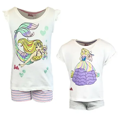 Buy Girls Barbie Pyjamas Short Sleeve T-Shirt & Shorts Set Kids Age 2 - 5 Years • 5.20£