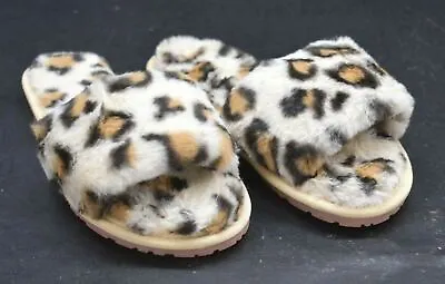 Buy Crazy Lady Womens Fluffy Cheetah Print Slide Slippers Open Toe Rubber Sole 35-36 • 11.45£