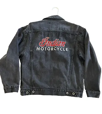 Buy Indian Motorcycle Haleman Embordered Women's Faded Black Denim Jean Jacket Coat • 38.61£
