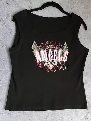 Buy Womens ANGELS S/less Black Cotton T Shirt ROCK Design 36” Bust.VGC. • 6.50£