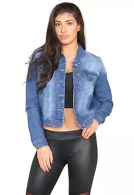 Buy Ladies Casual Jacket Womens Trucker Denim Stretch Long Sleeve Blue Classic Coat • 10.79£