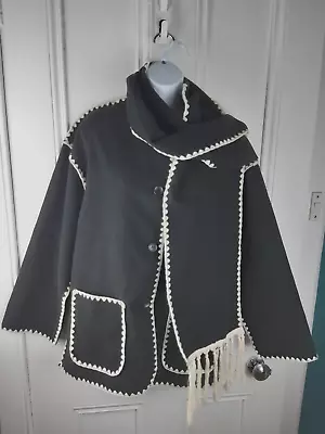 Buy Ladies Black Jacket And Matching Scarf Black Felt Main With Cream Blanket Stitch • 9.95£