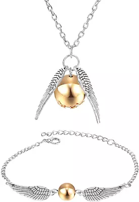 Buy Wizard Potter Golden Snitch Inspired Silver Necklace & Bracelet Gift Set UK HP • 3.99£