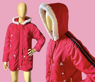 Buy TRUE VINTAGE 70s 80s Red Nylon Parka Coat Jacket W Faux Fur Hood Stranger Things • 35£