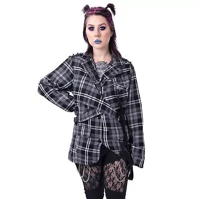 Buy Chemical Black Cordelia Jacket Grey Check Ladies Goth Emo Punk Tartan Checked • 74.99£