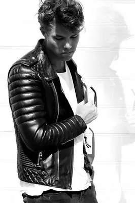Buy New Men's Leather Jacket Black Slim Fit Motorcycle Real Lambskin Jacket #831 • 110.10£