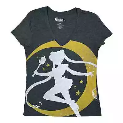 Buy Sailor Moon T-Shirt (L) V-Neck Moon Silhouette Graphic S/S Distressed • 11.34£