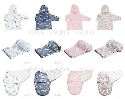 Buy Baby Hooded Fleece Top Hoodie, Wrap, Swaddle Wrap ~ Dino, Hearts ~ 6Ms-3Yr ~ Abg • 10.95£