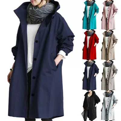 Buy Womens Oversize Hooded Trench Coat Outdoor Ladies Wind Raincoat Forest Jacket • 17.69£