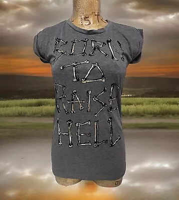 Buy Spencer’s Y2K Social Misfits S Born To Raise Hell Shirt Shredded Back Edgy Punk • 17.01£