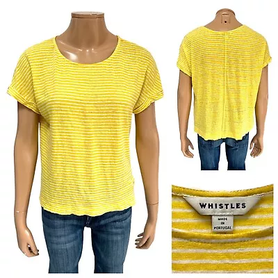 Buy WHISTLES Yellow Striped Pattern Linen Oversized T-shirt Size S • 14.99£