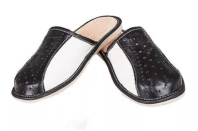 Buy Mens Leather Slippers Mules Black & White Size6 7 8 9 10 11 12 Flip Flop Sandals • 8.99£