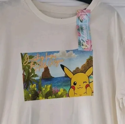Buy Pokemon Pikachu Holiday Greeting Photograph T-shirt  Size L Cream Colour  • 10.99£