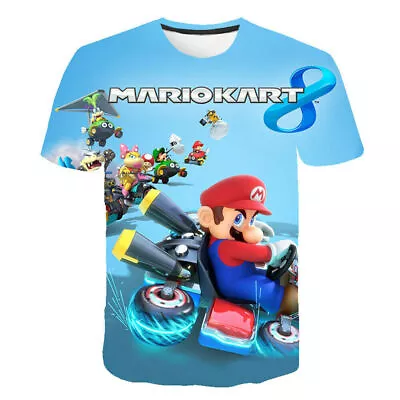 Buy Summer Kid Boys Mario Kart 3D Printed Short Sleeve T-Shirts Casual Tee Shirt Top • 8.74£