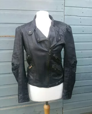 Buy Zara Black Real Lamb Leather Biker Jacket Size Medium Goth Alt • 45£