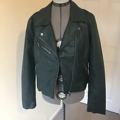 Buy Faux Leather Green Jacket Eur 40 Uk 12 Zip Up  • 13£