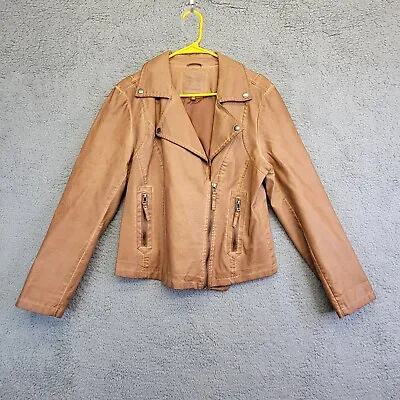 Buy Max Studio Women’s Faux Leather Jacket Size Large Brown Full Zip Moto Crop • 35.28£