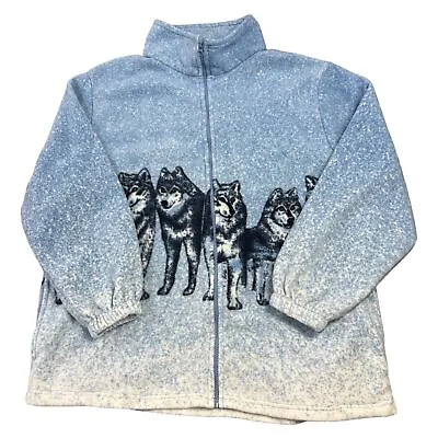 Buy Vintage Classics Wildlife Fleece Jacket Wolf All Over Print Blue Womens 2XL • 34.99£