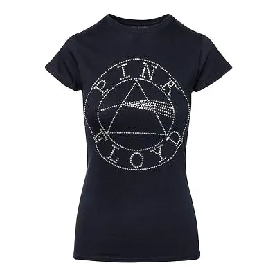 Buy Ladies Pink Floyd Circle Logo Diamante Black Fitted T-Shirt - Womens Music Tee • 19.99£
