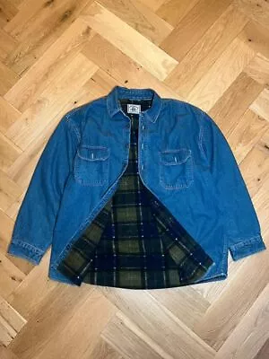 Buy Vintage Denim Jacket Check Fleece Lining Mens XL • 18£