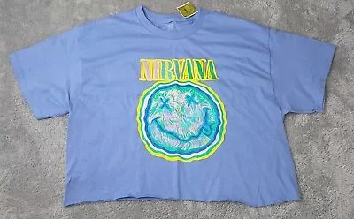 Buy Nirvana Cropped Top T-shirt Tee Size L Smile Face Grunge 90’s Band Chop Purple • 24.02£