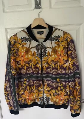 Buy Topshop Light Summer Orange Flower Print Bomber Jacket With Pockets Size 10 • 3£