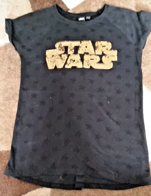 Buy STAR WARS Sequined Black T-Shirt - Age 11-12 • 1.99£